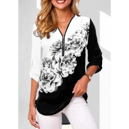 Елегантна блуза в черно и бяло - КОД 7812