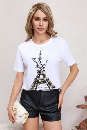 Ефектна тениска Paris в бяло - код 3125
