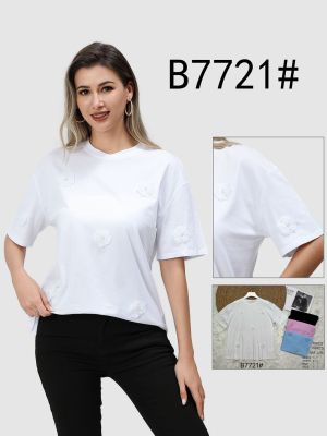 Ефектна тениска с цветя в бяло - код 9125