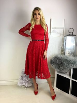 Дантелена рокля в  ярко червено - код 2772